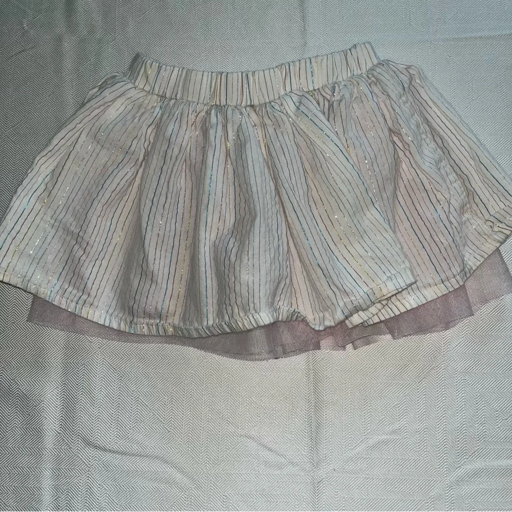 Elastic Waist Skirts with Tulle Set of 2 Orange Skirt & White Metallic Stripe 2T